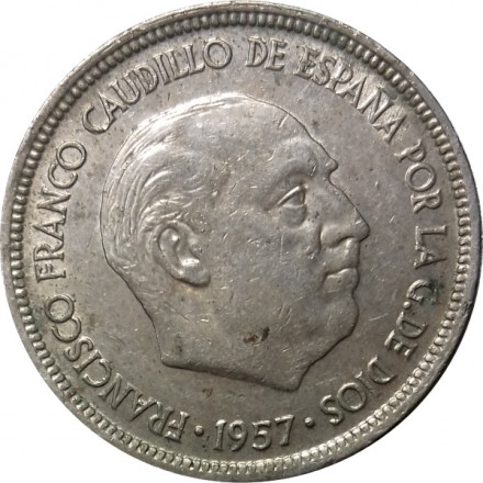 Испания 5 песет 1957 год - Франсиско Франко (70 внутри звезды)