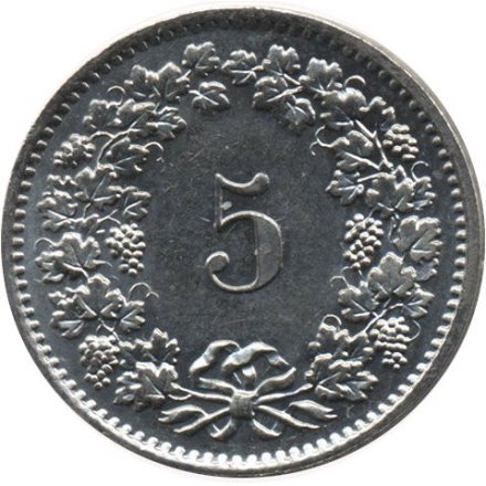 Швейцария 5 раппенов 1974 год