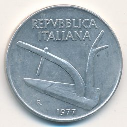 Италия 10 лир 1977 год Колосья