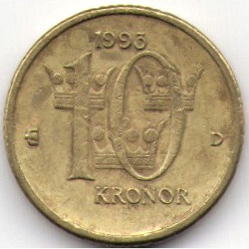 Швеция 10 крон 1993 год - VF