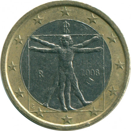 Италия 1 евро 2008 год - Витрувианский человек