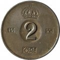 Швеция 2 эре 1955 год - Король Густав VI Адольф