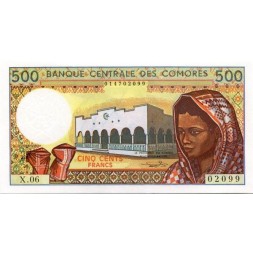 Коморские острова 500 франков 2004 год - Здание на острове Анжуан UNC