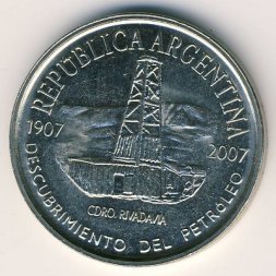 Аргентина 2 песо 2007 год - 100 лет нахождению нефти в Аргентине
