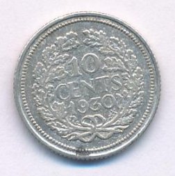 Нидерланды 10 центов 1930 год - Королева Вильгельмина