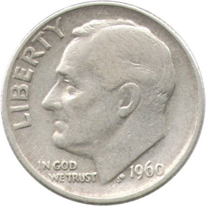 США 1 дайм (10 центов) 1960 год - Рузвельт (без отметки МД)