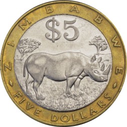 Зимбабве 5 долларов 2001 год