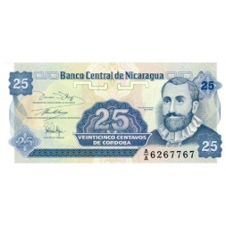 Никарагуа 25 сентаво 1991 год - Франсиско Эрнандес де Кордоба. Плюмерия (тип подписей 1) UNC