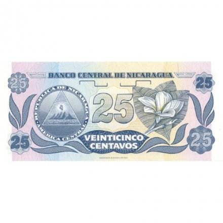 Никарагуа 25 сентаво 1991 год - Франсиско Эрнандес де Кордоба. Плюмерия (тип подписей 1) UNC