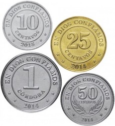 Набор из 4 монет Никарагуа 2014 - 2015 год