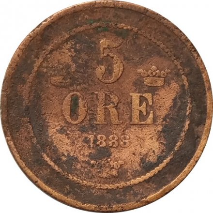 Швеция 5 эре 1888 год - Король Оскар II - F