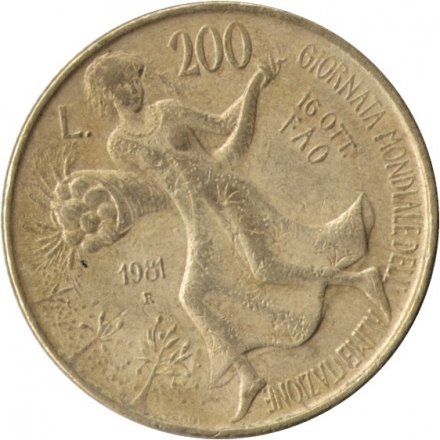 Италия 200 лир 1981 год - ФАО. Всемирный день продовольствия