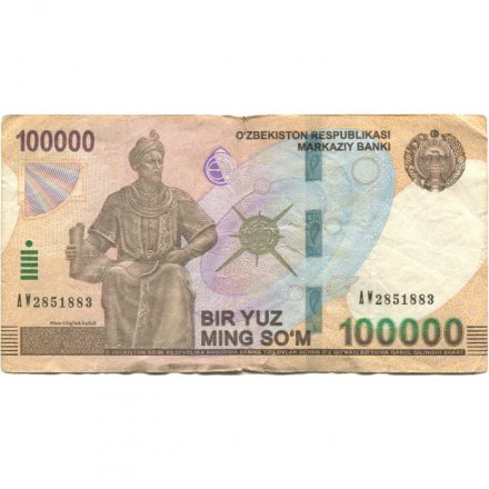 Узбекистан 100000 сум 2019 год - Памятник Мирзо Улугбеку - F