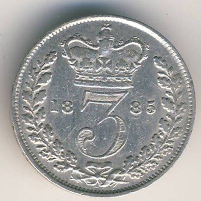 Великобритания 3 пенса 1885 год