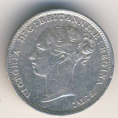 Великобритания 3 пенса 1885 год