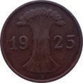 Веймарская республика 1 рейхспфенниг 1925 год (F)