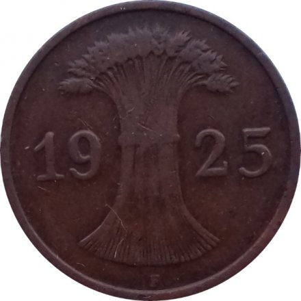 Веймарская республика 1 рейхспфенниг 1925 год (F)