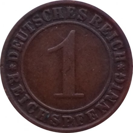 Веймарская республика 1 рейхспфенниг 1925 год (F)