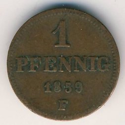 Саксония 1 пфенниг 1859 год