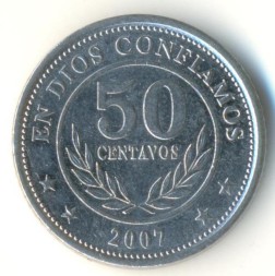 Монета Никарагуа 50 сентаво 2007 год