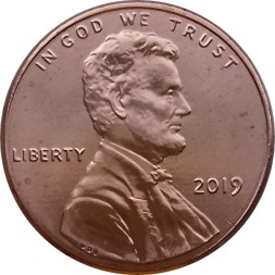 США 1 цент 2019 год - Авраам Линкольн (без отметки МД)
