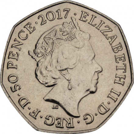 Великобритания 50 пенсов 2017 год - Кролик Питер UNC