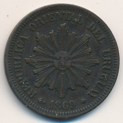 Уругвай 2 сентесимо 1869 год