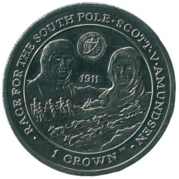 Фолклендские острова 1 крона 2007 год - Экспедиция на Южный полюс 1911 года