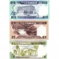 Набор из 3 банкнот Замбия 2, 5, 10 квача 1980-1988 год - UNC