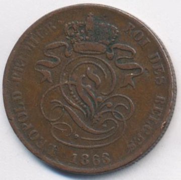 Бельгия 2 сантима 1863 год