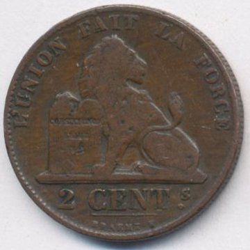 Бельгия 2 сантима 1863 год