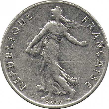 Франция 1/2 франка 1977 год