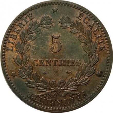 Франция 5 сантимов 1872 год (A)