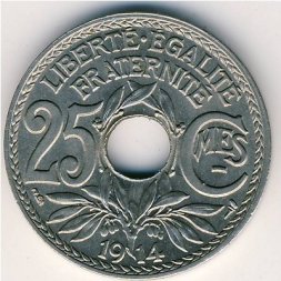 Франция 25 сантимов 1914 год