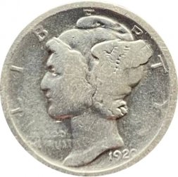 США 1 дайм (10 центов) 1920 года - Меркурий (без отметки МД)
