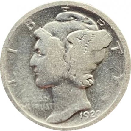 США 1 дайм (10 центов) 1920 года - Меркурий (без отметки МД)