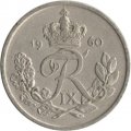 Дания 25 эре 1960 год - Король Фредерик IX (старый тип)