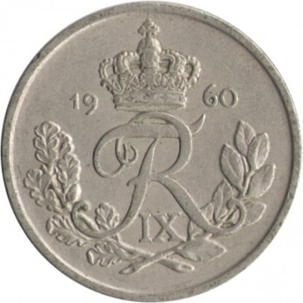 Дания 25 эре 1960 год - Король Фредерик IX (старый тип)