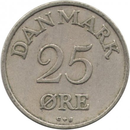 Дания 25 эре 1960 год - Король Фредерик IX (старый тип)