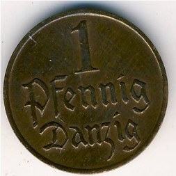 Монета Данциг 1 пфенниг 1926 год