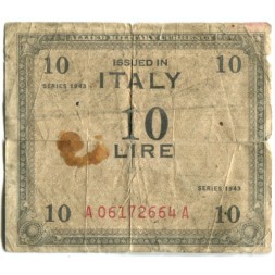 Италия 10 лир 1943 год - Союзное военное правительство - VG