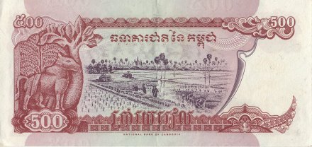 Камбоджа 500 риелей 1998 год - Ангкор-Ват. Рисовое поле