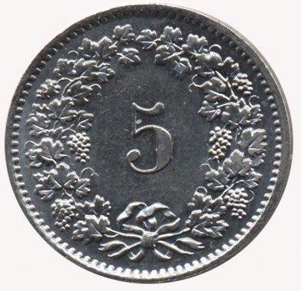 Швейцария 5 раппенов 1979 год