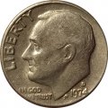 США 1 дайм (10 центов) 1974 год - Франклин Рузвельт (D)