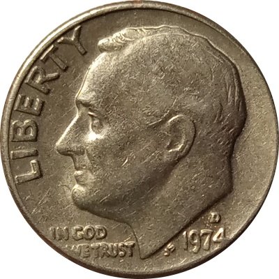 США 1 дайм (10 центов) 1974 год - Франклин Рузвельт (D)