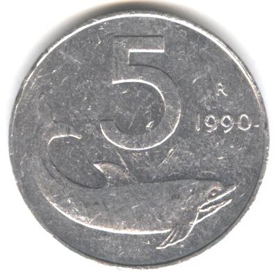 Италия 5 лир 1990 год Дельфин