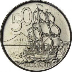 Новая Зеландия 50 центов 2006 год - Парусник «ENDEAVOUR» (магнетик)