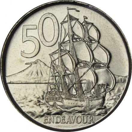Новая Зеландия 50 центов 2006 год - Парусник «ENDEAVOUR» (магнетик)