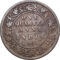Британская Индия 1/4 анны 1908 год