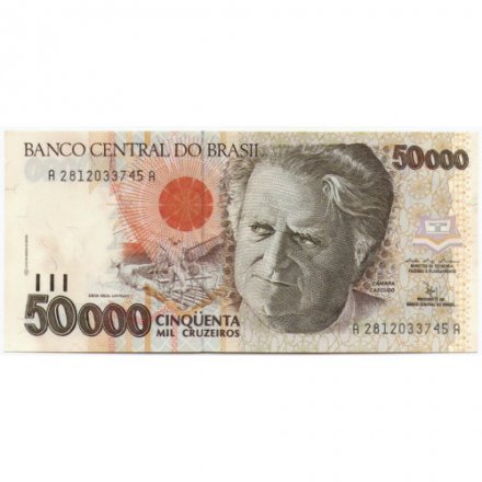 Бразилия 50000 крузейро 1992 год - Танец бумба-меу-бой UNC (пятна)